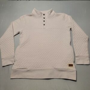 Outpost Makers Sweater Medium Quilted Henley Buttons Logo Classic